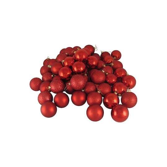 60ct Red Hot Shatterproof 4-Finish Ball Ornaments